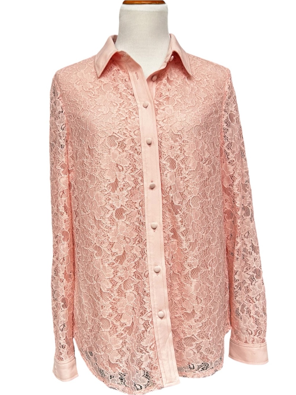 Anne Klein Pale Pink Lace Button-Down Shirt